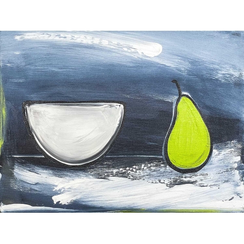 166 - Iona SANDERS (1973) White Bowl & Pear Oil on canvas Signed, titled and dated '18 to the verso 30cm x... 