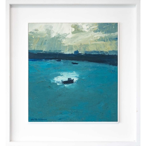 17 - Neil PINKETT (1958) Scilly Boat in a Shaft of Sun  Oil on canvas board, signed, inscribed to verso, ... 