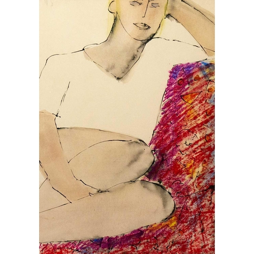 173 - John EMANUEL (1930) Seated Figure Mixed media on paper, signed, 52 x 36cm, framed 75 x 56cm