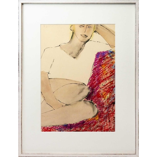 173 - John EMANUEL (1930) Seated Figure Mixed media on paper, signed, 52 x 36cm, framed 75 x 56cm