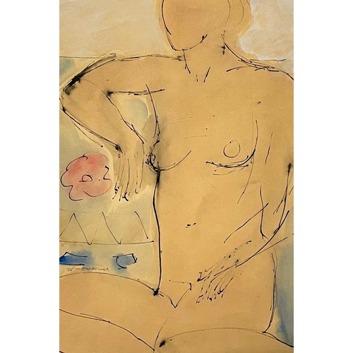 179 - John EMANUEL (1930) Nude with Flower Mixed media drawing, signed, 52 x 35.5cm, 66 x 49cm framed.