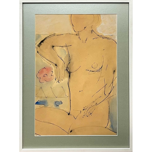 179 - John EMANUEL (1930) Nude with Flower Mixed media drawing, signed, 52 x 35.5cm, 66 x 49cm framed.