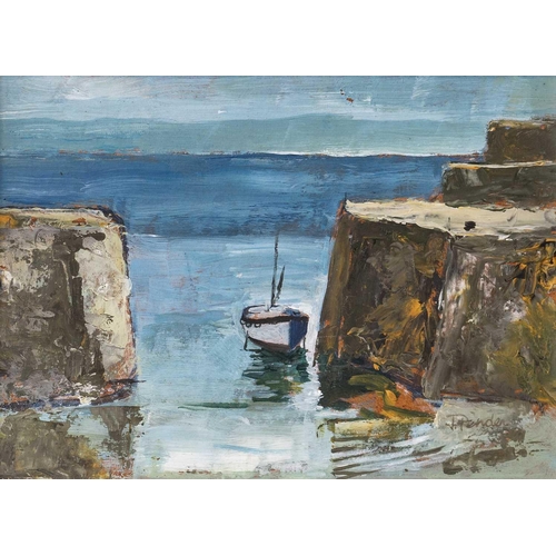 184 - Jack PENDER (1918-1998) Two Quays & Boat, 1979 Acrylic on board, signed, further signed, inscribed a... 