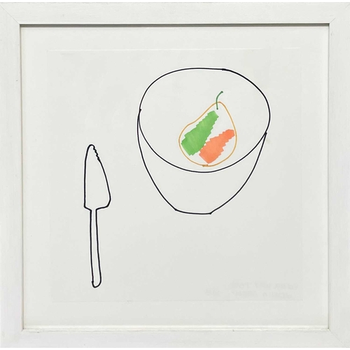 22 - Jessica COOPER (1967) Colour Way Pear Pen and ink on paper, signed and titled to verso, 25cm x 25cm,... 