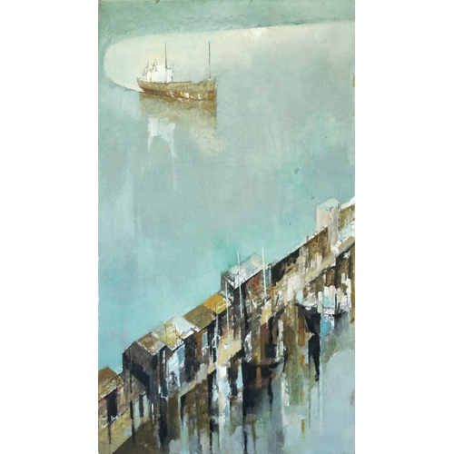 29 - Michael J.PRAED (1941) Harbour Wall (1976) Oil on board, signed and dated '76, 94 x 53cm, 104 x 62cm... 