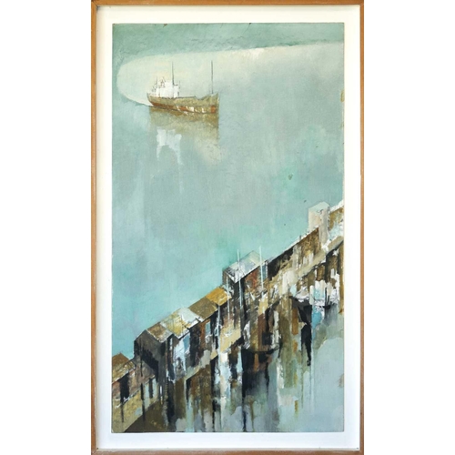 29 - Michael J.PRAED (1941) Harbour Wall (1976) Oil on board, signed and dated '76, 94 x 53cm, 104 x 62cm... 