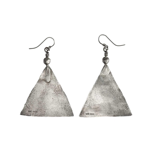 41 - Breon O'CASEY (1928-2011) Silver triangle earrings Each stamped BOC, drop 6cm. Provenance - Bought d... 