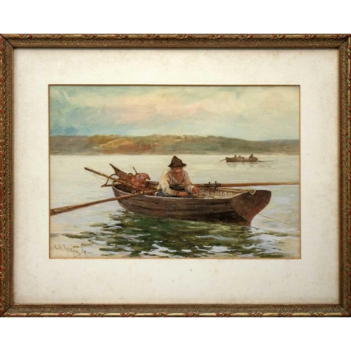 55 - George Henry JENKINS Jr (1868-1919) The Fisherman Watercolour signed, 21x31cm, Overall 34x43cm Note:... 