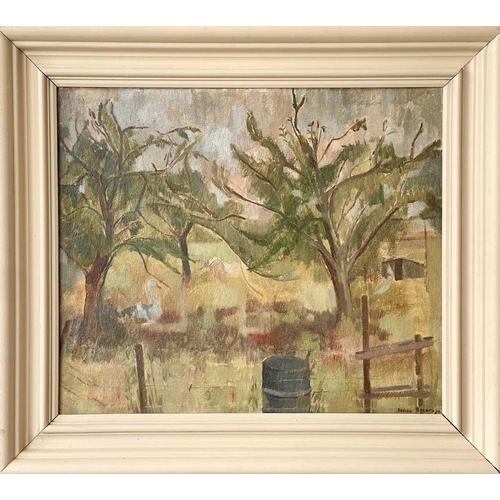 77 - Rosina ROGERS (1918-2011) The Orchard (1954) Oil on board, signed and dated '54, 39.5 x 46.5cm, 54 x... 