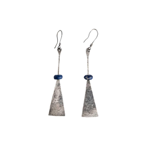 93 - Bryan ILLSLEY (1937) Silver earrings with lapis beads Stamped BI, drop 6cm. Provenance - Purchased a... 