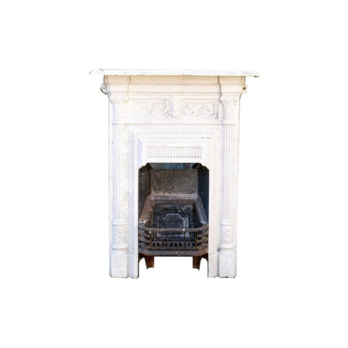 107 - A Victorian cast iron and brass fire insert, with tiled panels. Height 97cm, width 96cm. Together wi... 