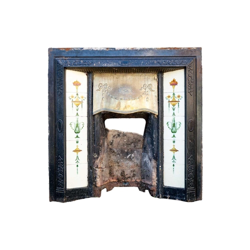 107 - A Victorian cast iron and brass fire insert, with tiled panels. Height 97cm, width 96cm. Together wi... 