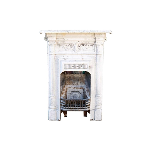 107 - A Victorian cast iron and brass fire insert, with tiled panels. Height 97cm, width 96cm. Together wi... 