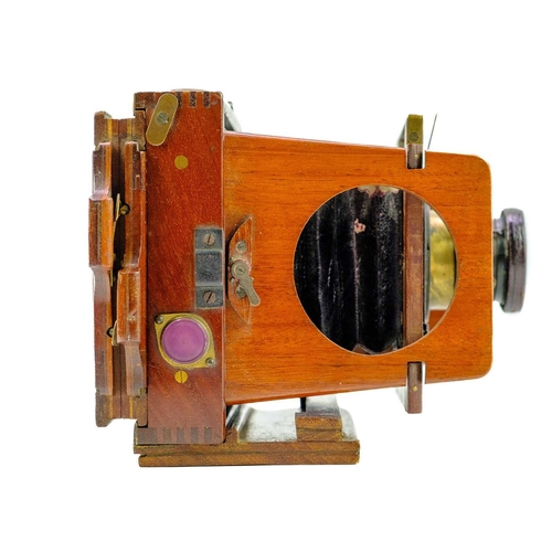 109 - A Shew & Co Patent Eclipse folding mahogany plate camera. Circa 1890, the lens numbered 3336, diamet... 