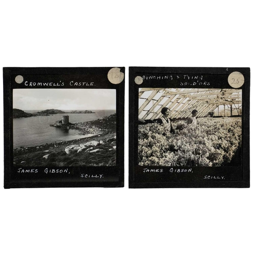 113 - A large collection of magic lantern slides, including some Gibson and other local interest. The Scil... 