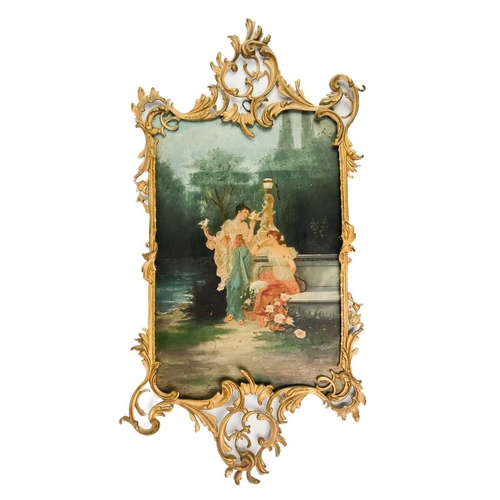 115 - A pair of French toleware pictures. 19th century, in the 18th century taste within ornate gilt metal... 