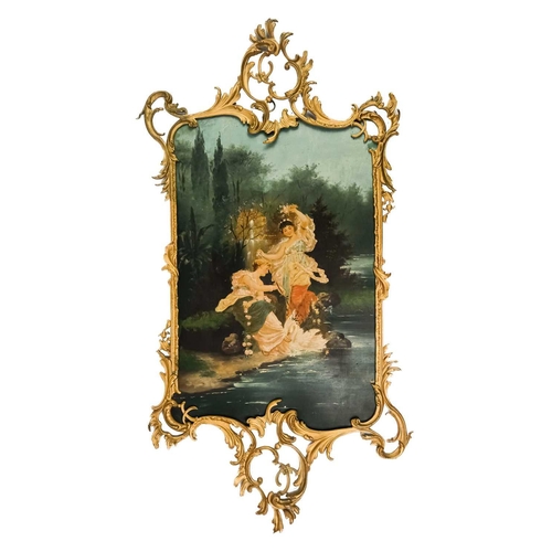 115 - A pair of French toleware pictures. 19th century, in the 18th century taste within ornate gilt metal... 