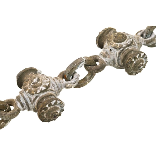 123 - A heavy bronze hall or sanctuary lamp chain. 19th century, with substantial foliate cast links, leng... 