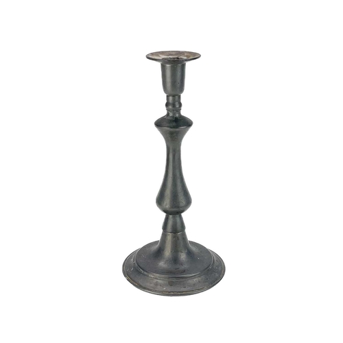 125 - A pair of Georgian style pewter baluster candlesticks. Circa 1900, height 29cm, together with a pair... 