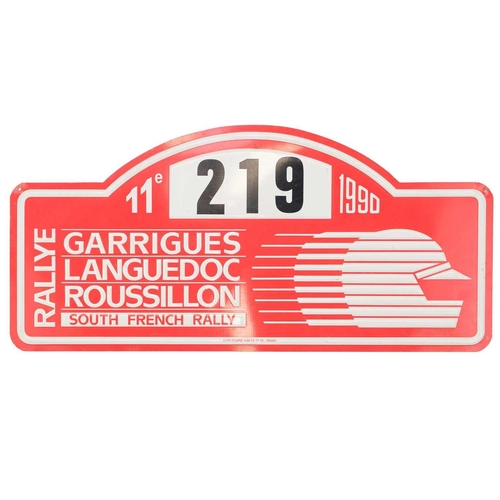 131 - Two French colour lithograph car rally signs. Dated 1989, and 1990, width 43cm (2).