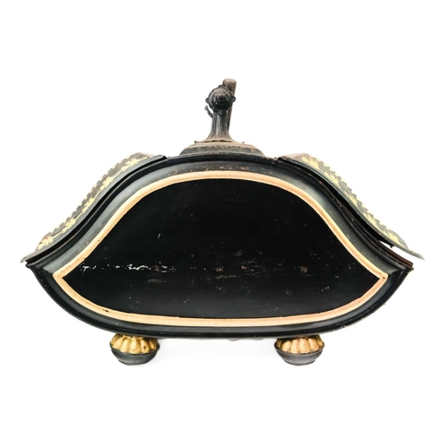 134 - A Victorian toleware double coal scuttle. One cover with a coloured glass panel of a King Charles sp... 