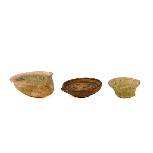 141 - A collection of various pottery from Antiquity and later. Including an iridescent glass egg. (Box) M... 