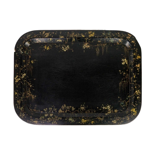 146 - A Victorian paiper mache lacquered serving tray. 82cm x 63cm together with another papier mache lacq... 