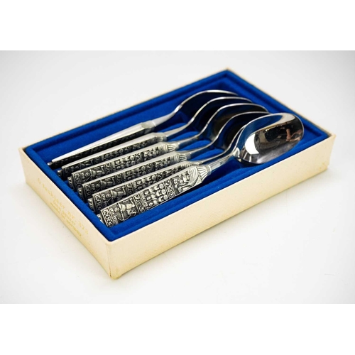 148 - Norwegian Konge tinn cutlery. Includes 12 cased sets together with a Jersey one pound coin.