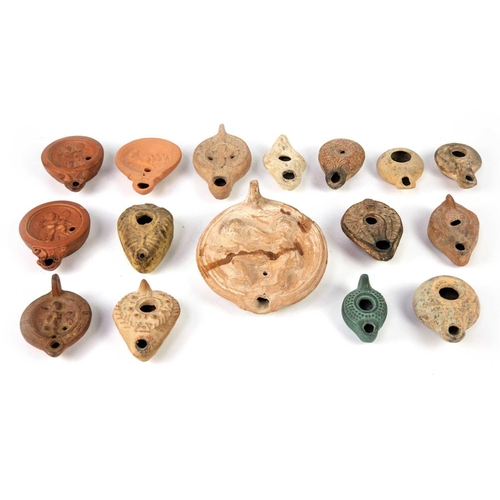 160 - A collection of terracotta oil lamps Roman and later, largest diameter 15cm. (16) Maurice Jenkins (1... 