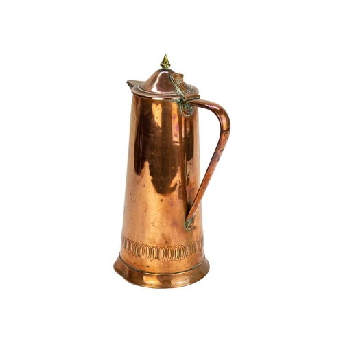 161 - An Arts and Crafts Joseph Sankey & Son copper hot water jug. Stamped to the base, height 29cm togeth... 