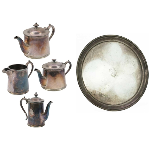 163 - A Walker and Hall four piece silver plated tea set. With a matching circular tray, diameter 30cm, al... 