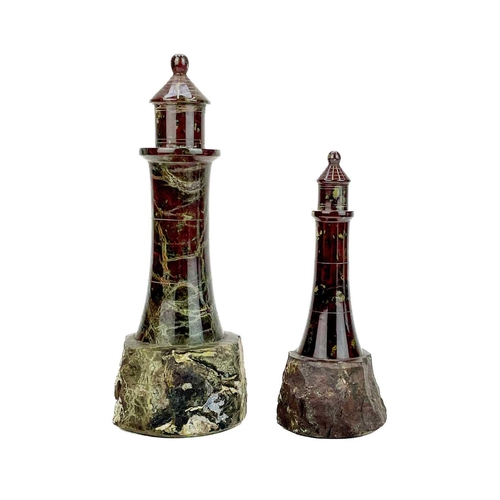 168 - A Cornish serpentine turned and polished lighthouse. On a naturalistic base, height 24cm together wi... 