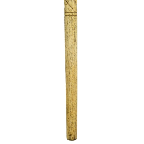 17 - A 19th century whale bone walking stick. With octagonal finial, and cross-hatched and spiral turned ... 