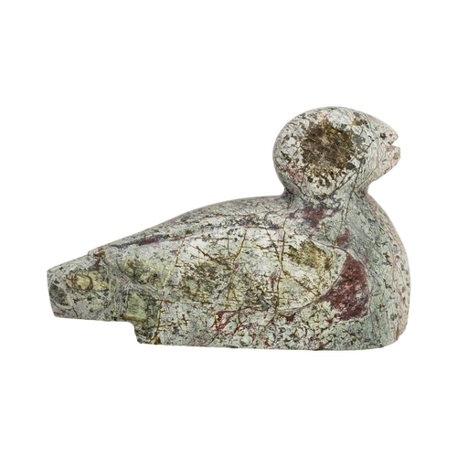 174 - Baz Mehew (XX-XI) Cornish serpentine carved duck, height 13cm.