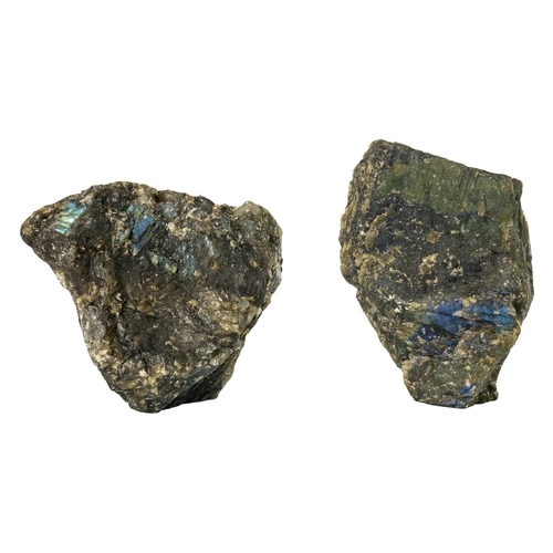 178 - Two polished Labradorite free form mineral specimens. From Madagascar, both in rough form with one p... 