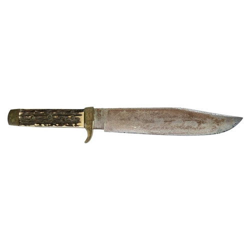 243 - A large original Bowie knife, by Whitby, Solingen. With antler grip, the 25cm blade engraved with a ... 