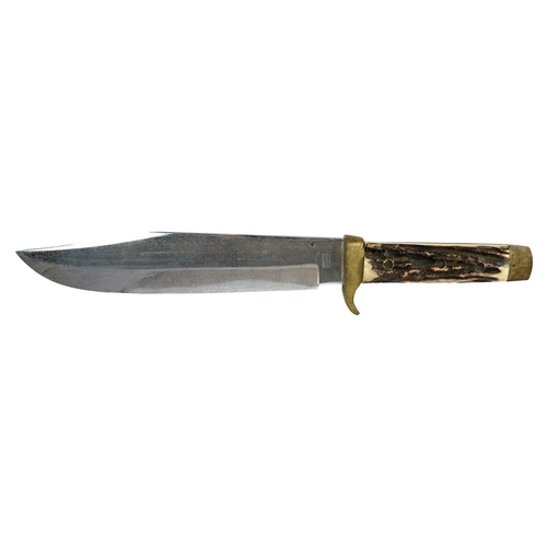 243 - A large original Bowie knife, by Whitby, Solingen. With antler grip, the 25cm blade engraved with a ... 