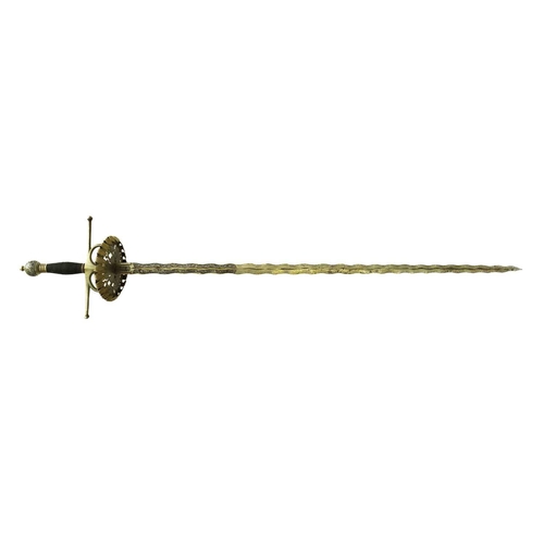 246 - A reproduction sword, with a wavy blade. Length 120cm, and another similar sword (2).