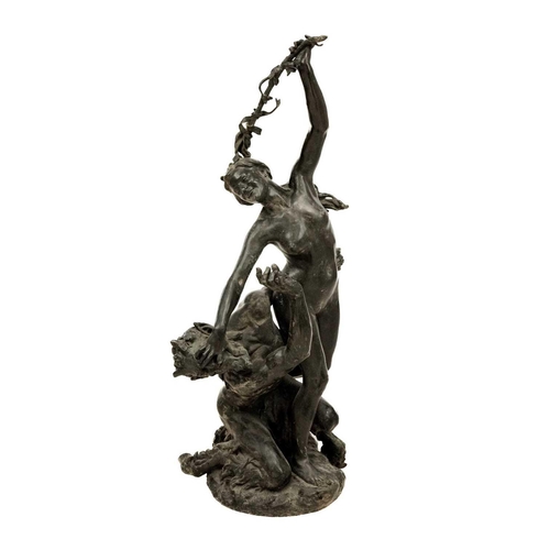 261 - Henri Desire Gauquie (1858-1927). Satyr and a Bacchante, bronze, signed to base, height 97cm.