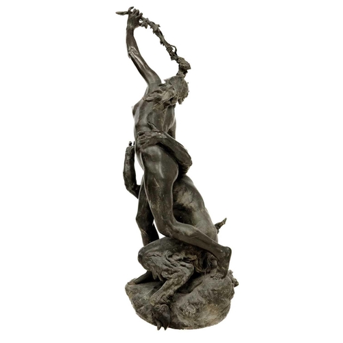 261 - Henri Desire Gauquie (1858-1927). Satyr and a Bacchante, bronze, signed to base, height 97cm.