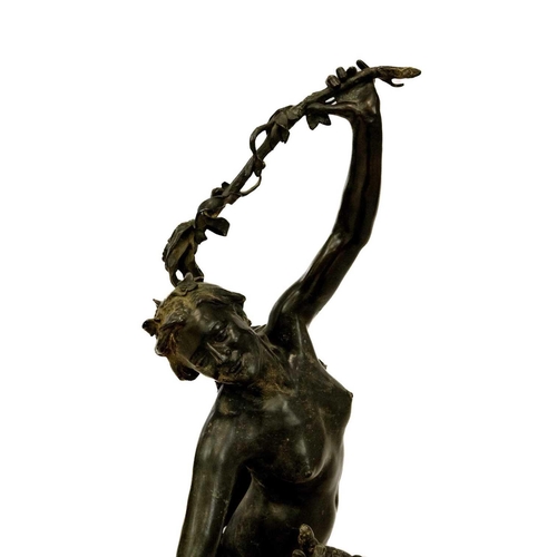 261 - Henri Desire Gauquie (1858-1927). Satyr and a Bacchante, bronze, signed to base, height 97cm.