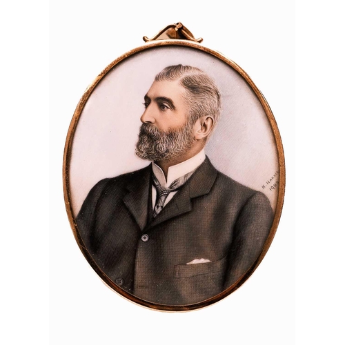 268 - Kate Harris (1874-1908) A miniature portrait of a bearded gentleman, signed and dated 1902, in a gil... 