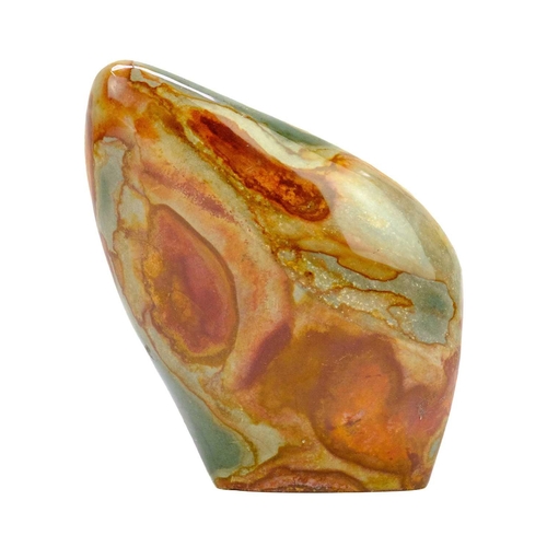 27 - Five polychrome jasper mineral specimens. All free form, polished, free-standing with one flat face.... 