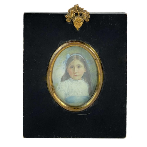 276 - A group of four miniatures. A portrait of a young girl painted by Gertrude Newton, 6.5X5.2cm, framed... 