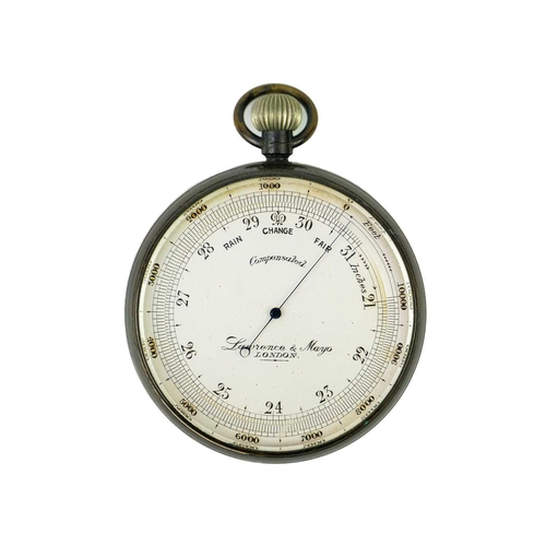 290 - An early 20th century silvered brass aneroid pocket barometer by Lawrence & Mayo London. Inscribed t... 