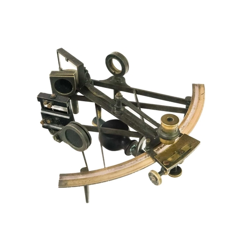 291 - A 19th century brass and lacquered sextant. Contained in a mahogany stow case (lid detached), width ... 