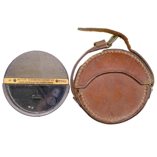 292 - A Watkin's patent clinometer by J Hicks, Hatton Garden. Number 5740, in a leather pouch, diameter 7c... 