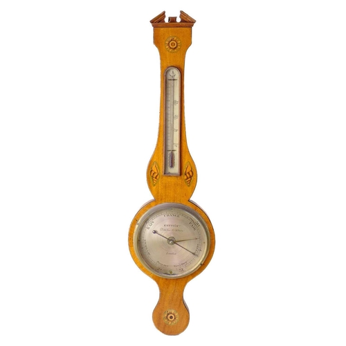 293 - A 19th century mahogany barometer/thermometer by Cetti & Co. of London. With inlaid floral and shell... 