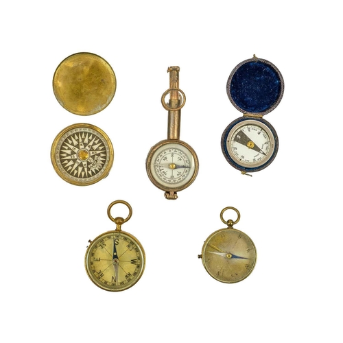 296 - A collection of five compasses. Including The Rapid Opera and Field Glass with Compass. (5)