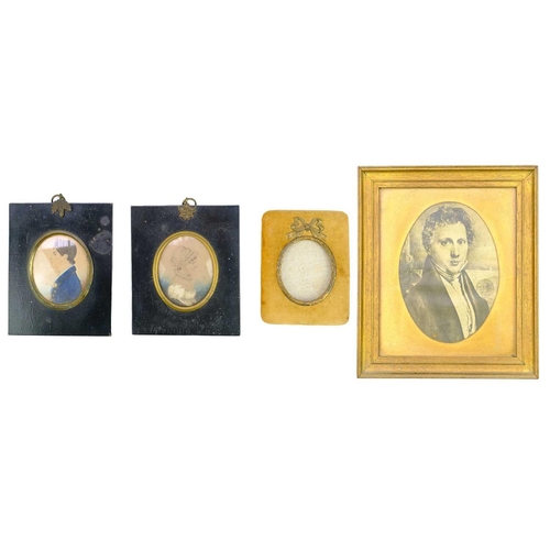 30 - Two early 19th century portrait miniatures in watercolour. Oval half-length profile studies of a lad... 